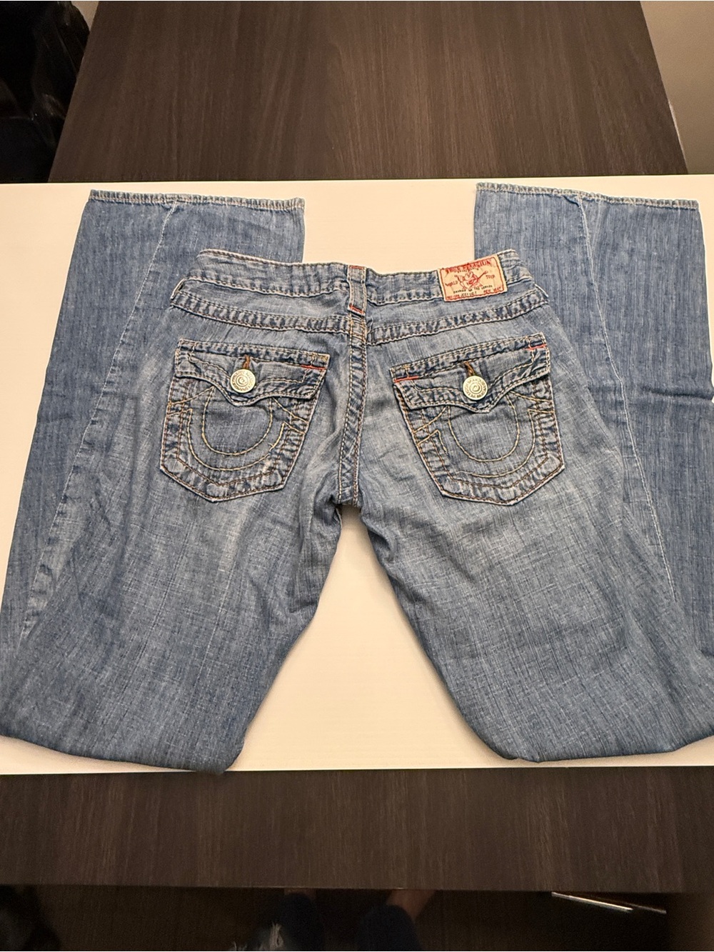 True Religion Women's Light Wash High Rise Jeans with Contrast Stitching